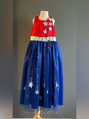 America 250 Years! Red and Blue Star Tulle Costume Dress with matching headband